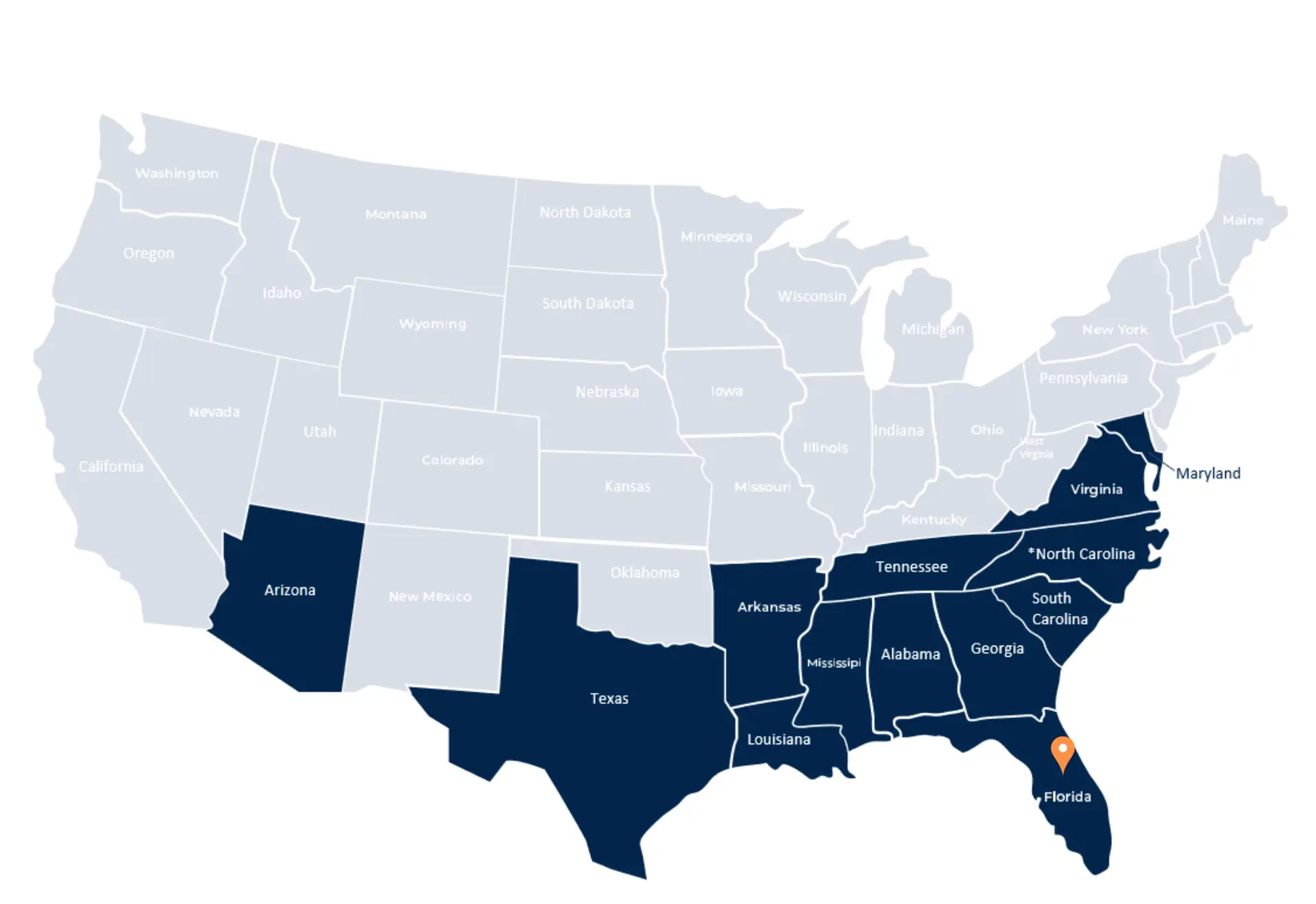 Map of U.S. states where TSG holds architecture and engineering licenses