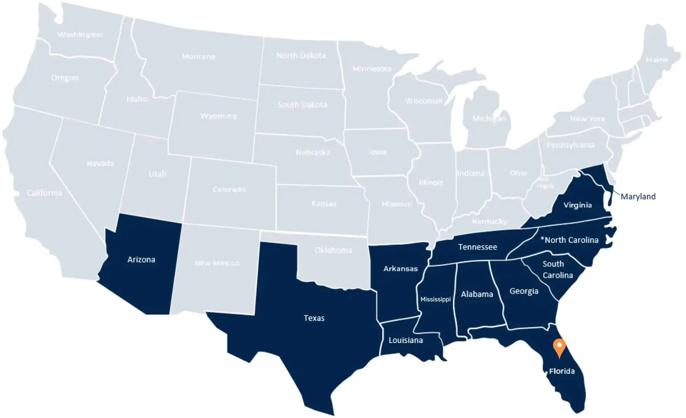 Map of U.S. states where TSG holds architecture and engineering licenses