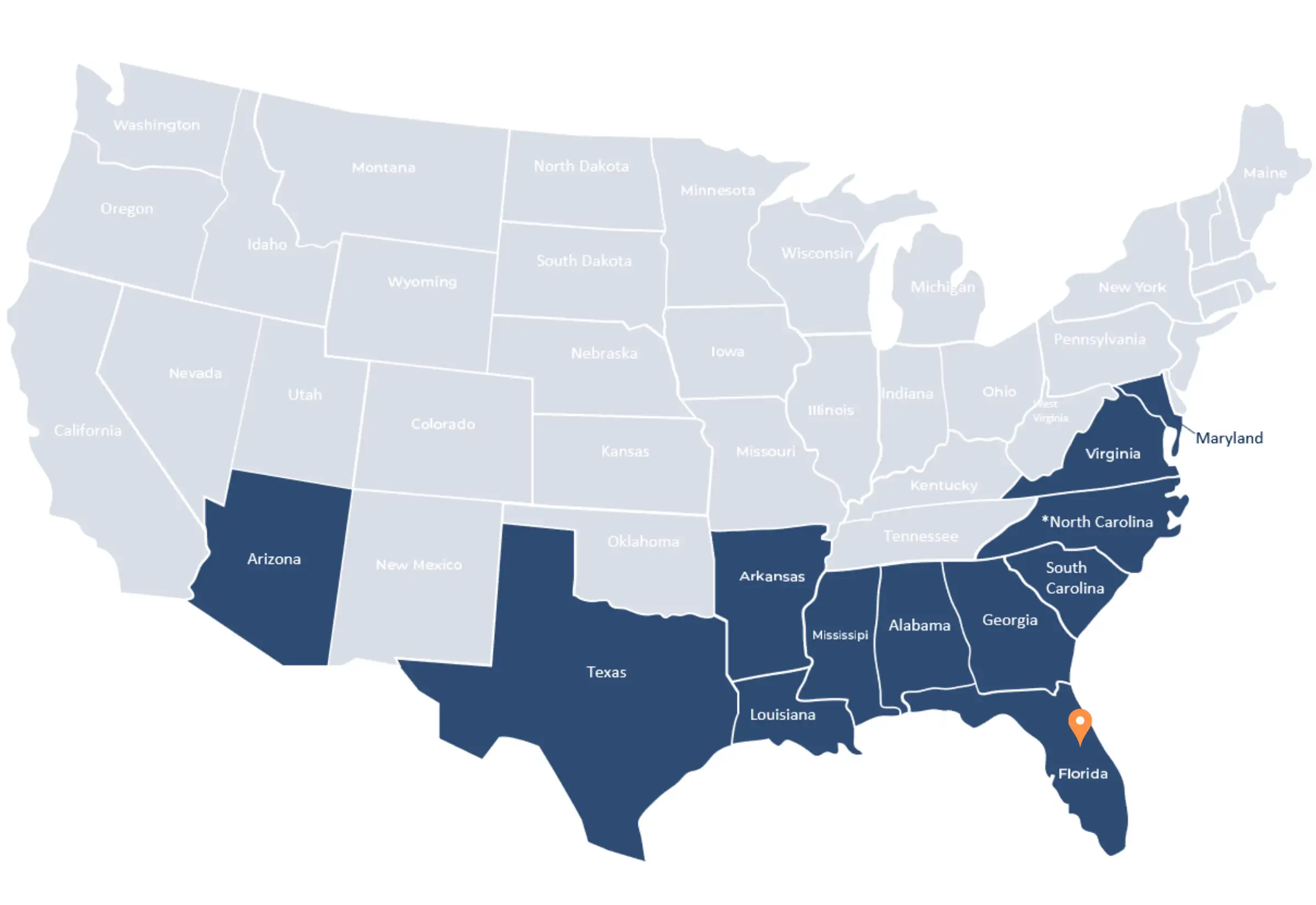 Map of U.S. states where TSG holds architecture and engineering licenses